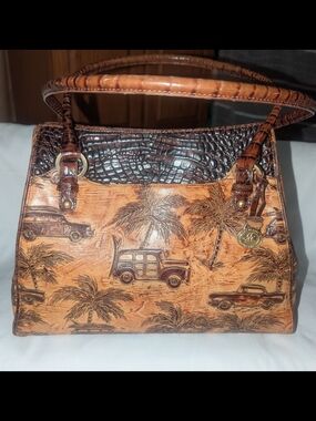Brahmin Copa Cabana Collection Brown Two-Tone Palm Tree & Woody Car Satchel